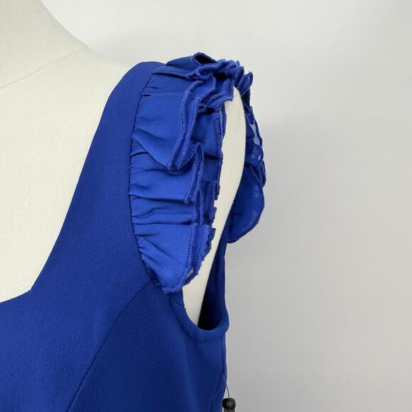 Adrianna Papell Bluebsatin Crepe High Low Dress 4 Ruffle Sleeve Cocktail Party - Picture 3 of 10